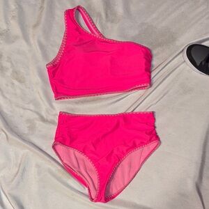 Hot Pink One-Shoulder Bikini Set